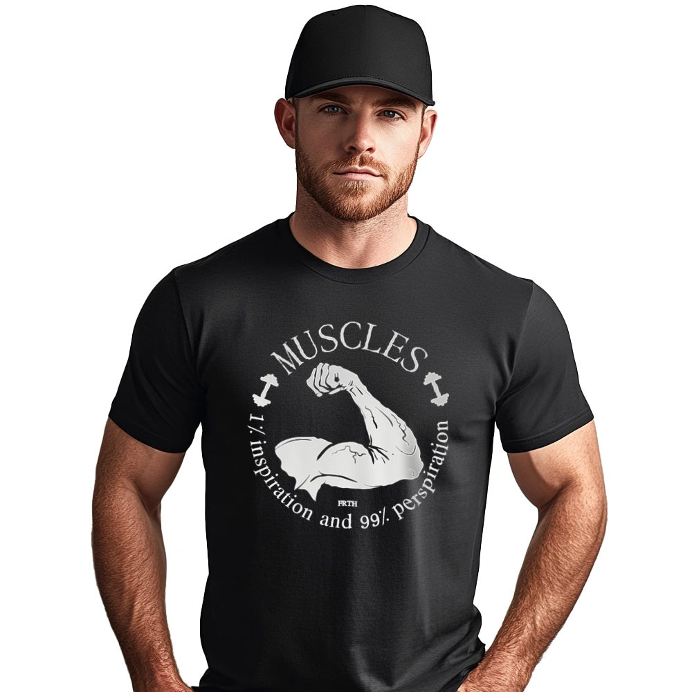 Muscles - 1% inspiration and 99% perspiration - Męska Koszulka Czarna