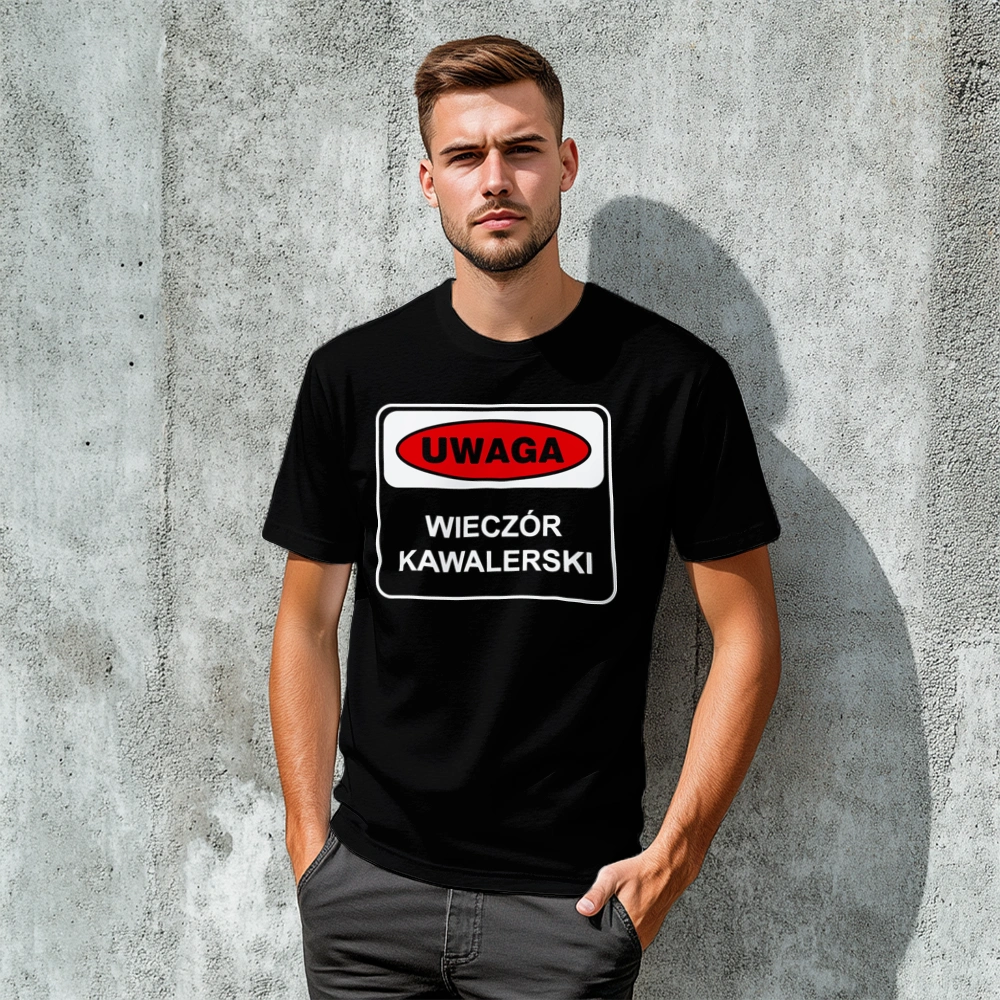 UWAGA - wieczór kawalerski - Męska Koszulka Czarna