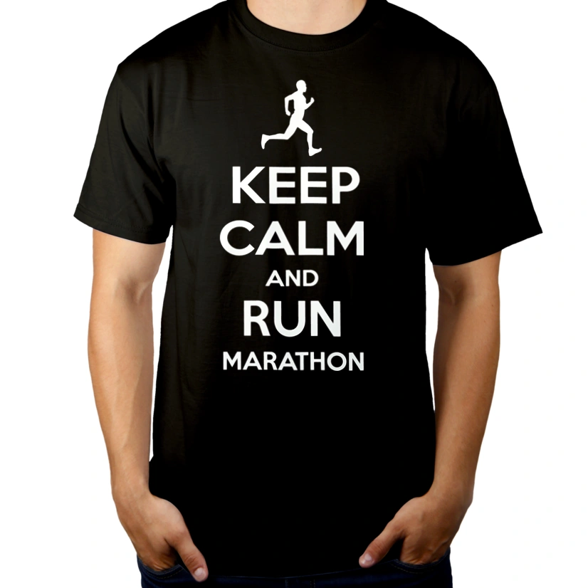 Keep Calm and Run Marathon - Męska Koszulka Czarna