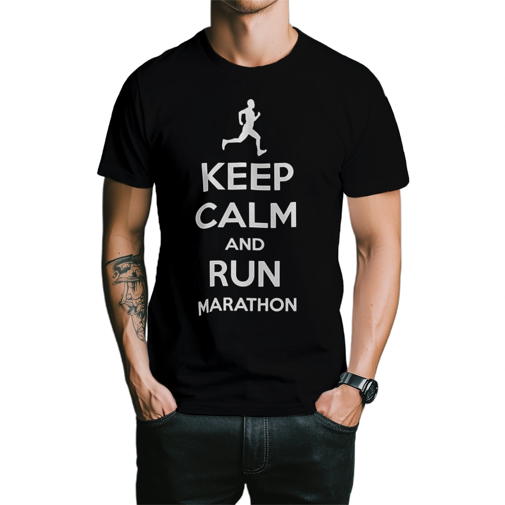 Keep Calm and Run Marathon - Męska Koszulka Czarna