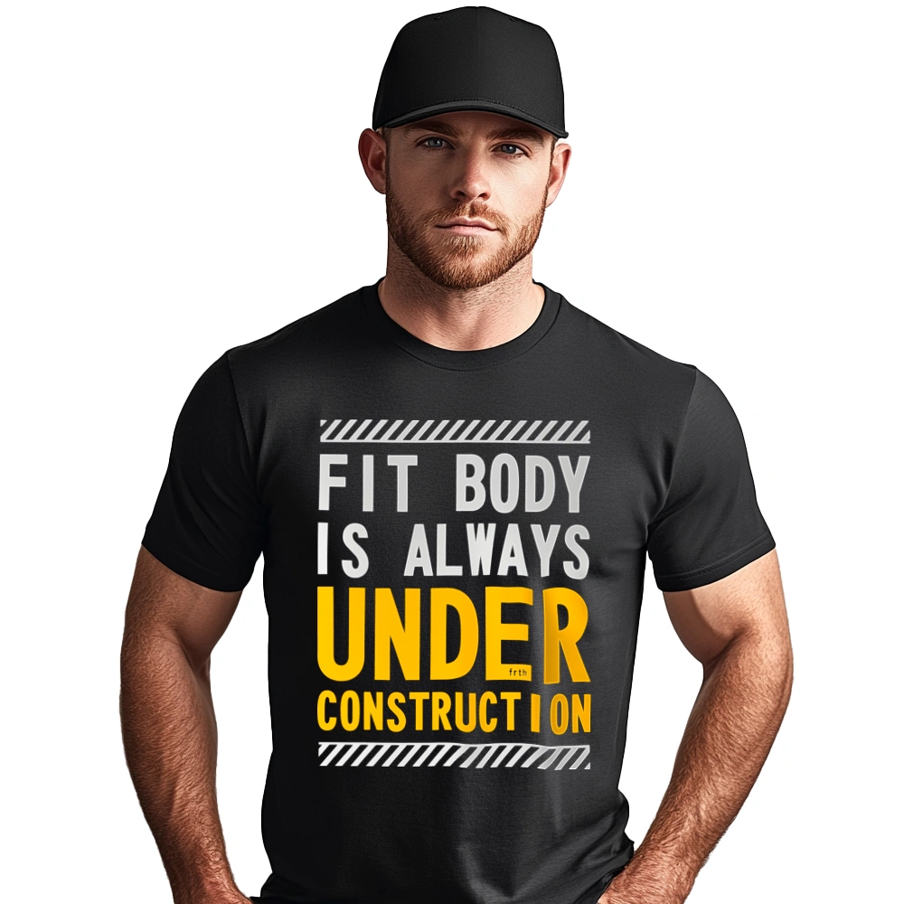 Fit Body Is Always Under Construction - Męska Koszulka Czarna