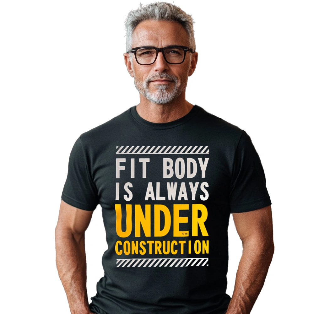 Fit Body Is Always Under Construction - Męska Koszulka Czarna