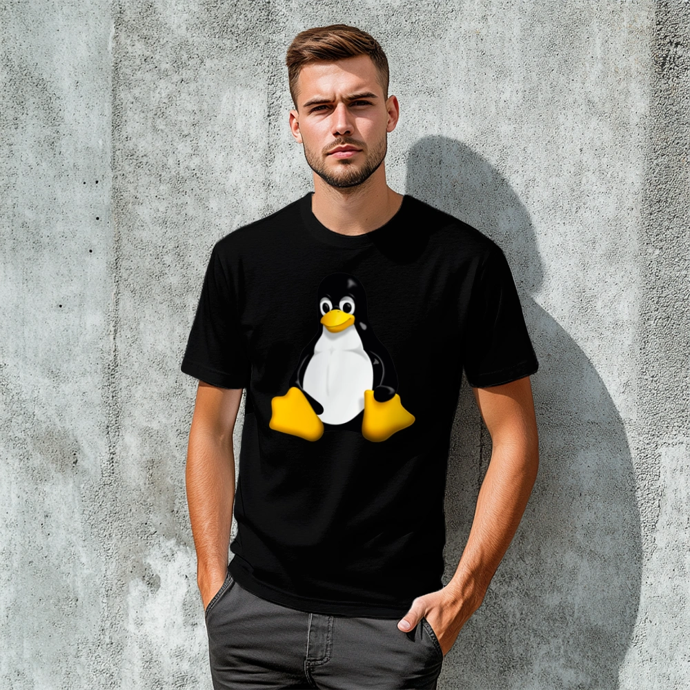 Tux Pingwin - Męska Koszulka Czarna