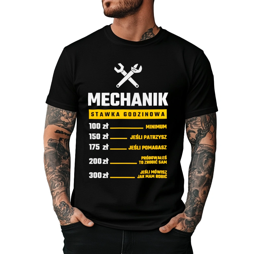 Stawka Godzinowa Mechanik - Męska Koszulka Czarna