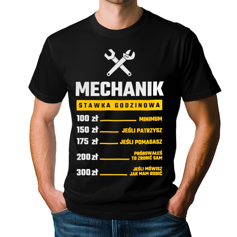 Stawka Godzinowa Mechanik - Męska Koszulka Czarna