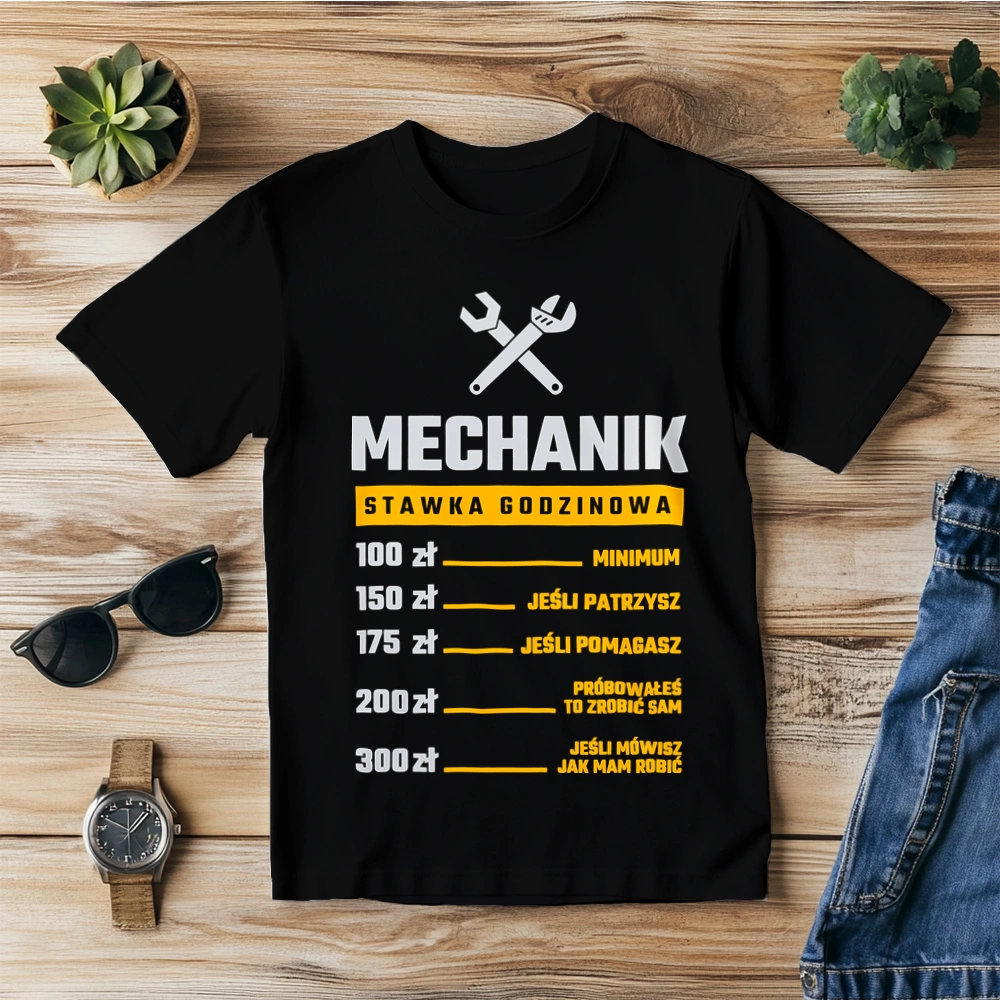 Stawka Godzinowa Mechanik - Męska Koszulka Czarna