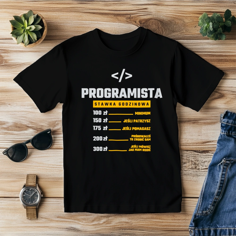 Stawka Godzinowa Programista - Męska Koszulka Czarna
