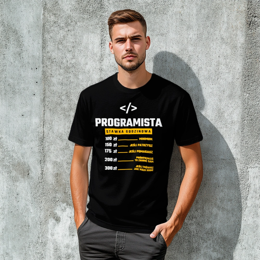 Stawka Godzinowa Programista - Męska Koszulka Czarna
