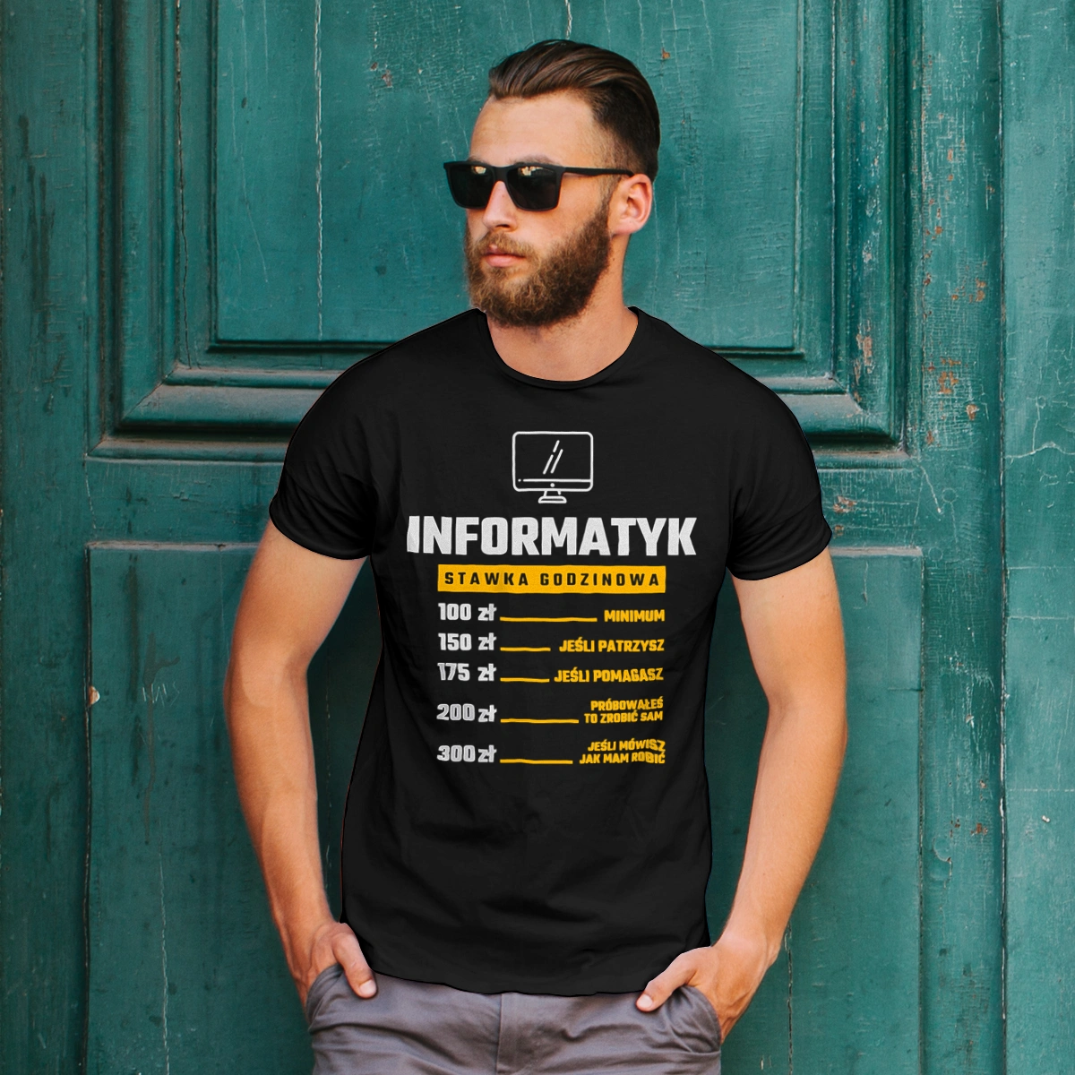Stawka Godzinowa Informatyk - Męska Koszulka Czarna