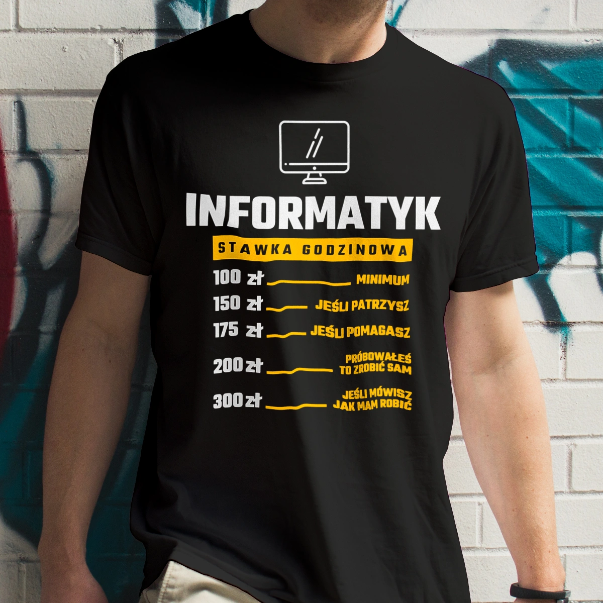 Stawka Godzinowa Informatyk - Męska Koszulka Czarna