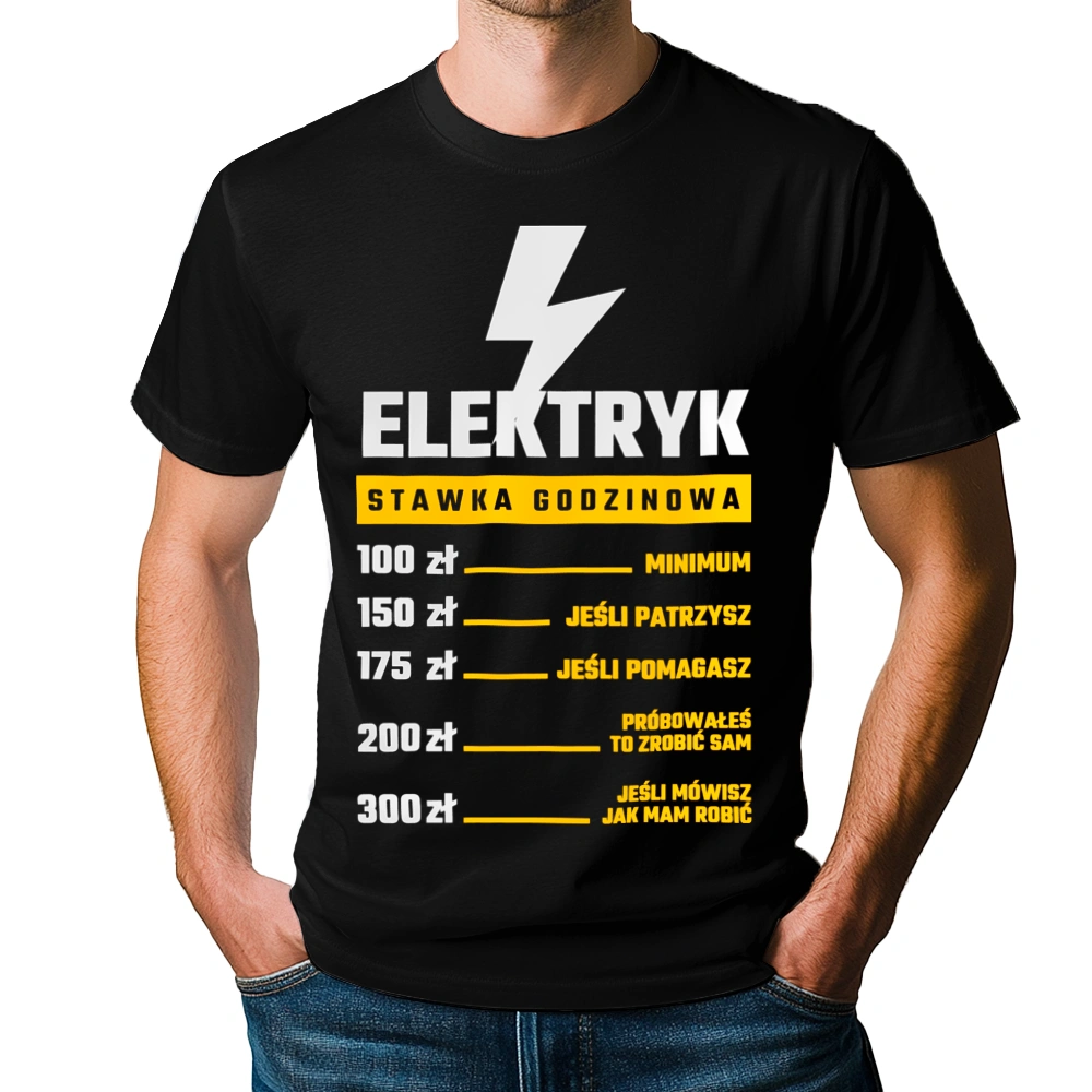 Stawka Godzinowa Elektryk - Męska Koszulka Czarna