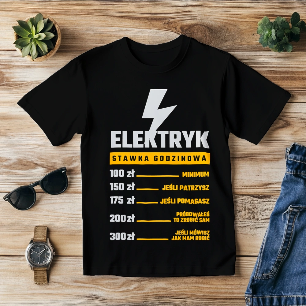 Stawka Godzinowa Elektryk - Męska Koszulka Czarna