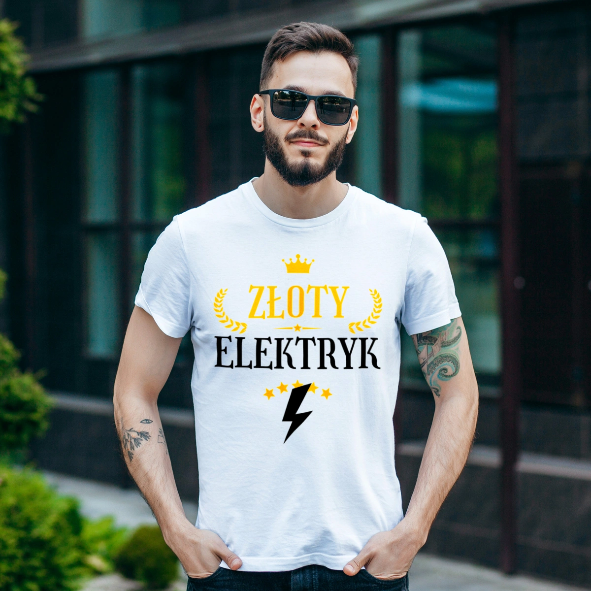 Złoty Elektryk - Męska Koszulka Biała