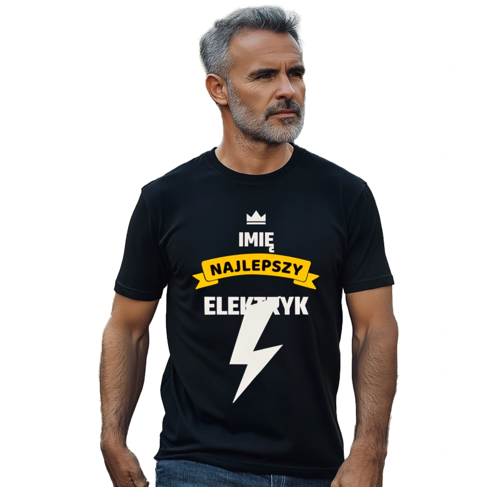 Najlepszy Elektryk - Twoje Imię - Męska Koszulka Czarna