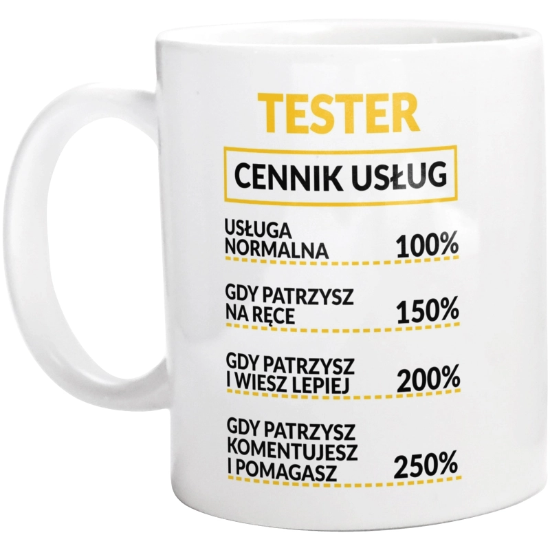 Tester - Cennik Usług - Kubek Biały