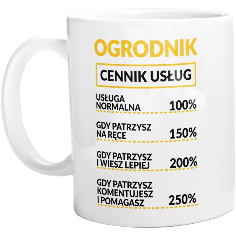 Ogrodnik - Cennik Usług - Kubek Biały