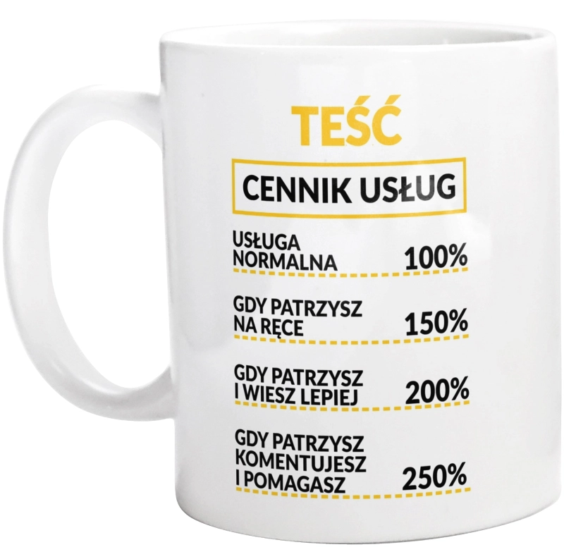 Teść - Cennik Usług - Kubek Biały