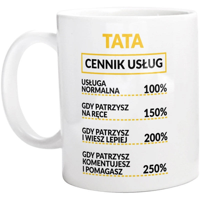 Tata - Cennik Usług - Kubek Biały