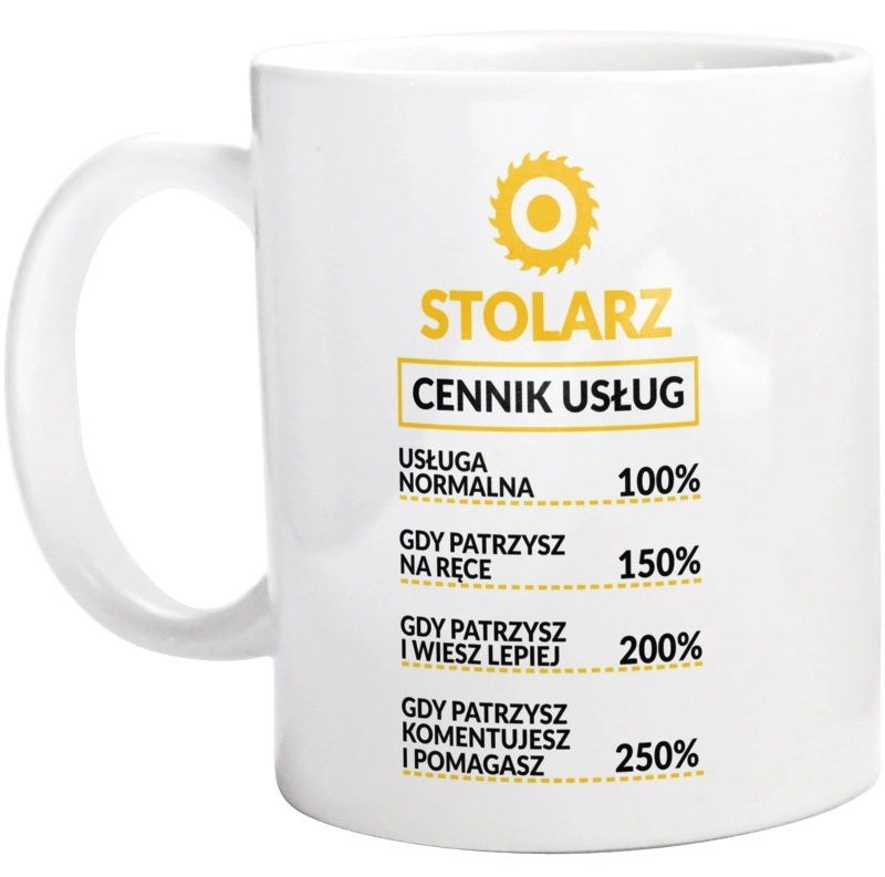 Stolarz - Cennik Usług - Kubek Biały