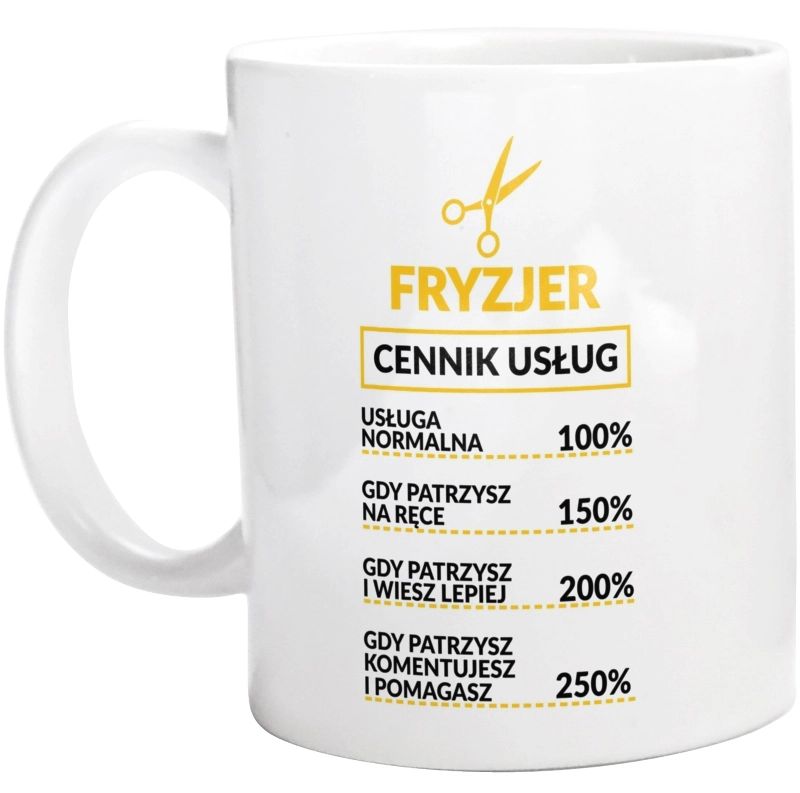 Fryzjer - Cennik Usług - Kubek Biały