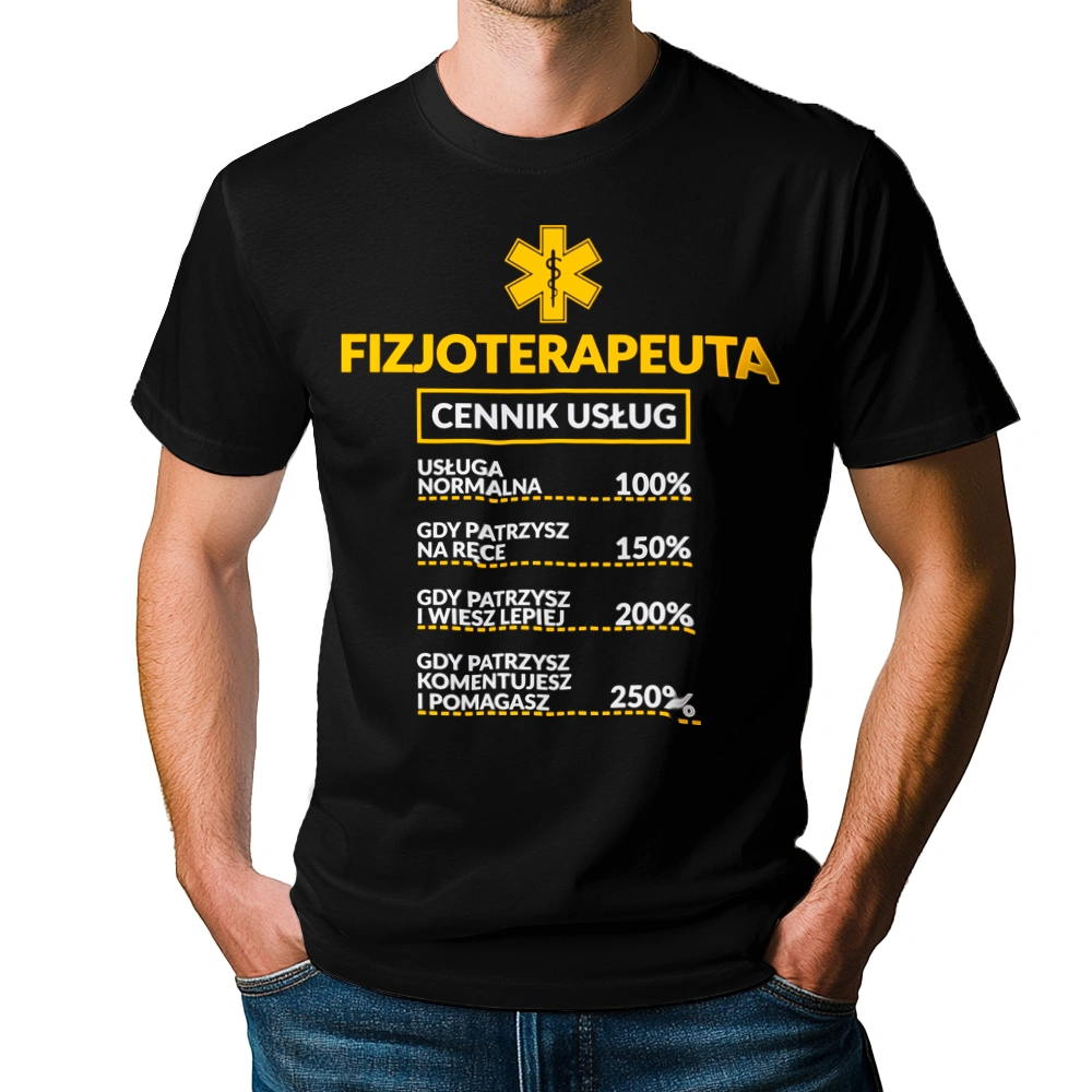 Fizjoterapeuta - Cennik Usług - Męska Koszulka Czarna