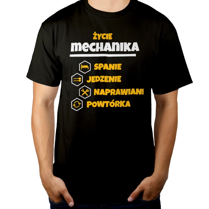 Mechanik - Spanie Jedzenie - Męska Koszulka Czarna