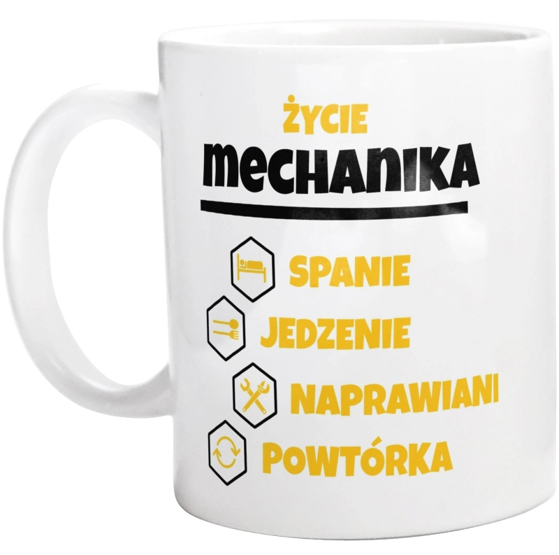 Mechanik - Spanie Jedzenie - Kubek Biały