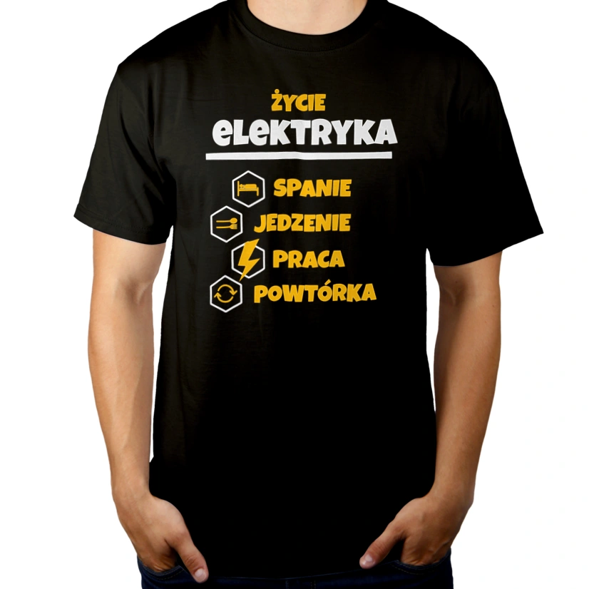 Elektryk - Spanie Jedzenie - Męska Koszulka Czarna