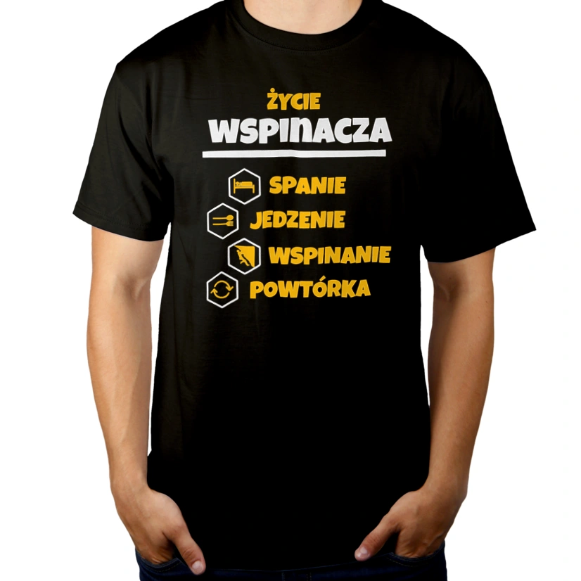 Wspinacz - Spanie Jedzenie - Męska Koszulka Czarna