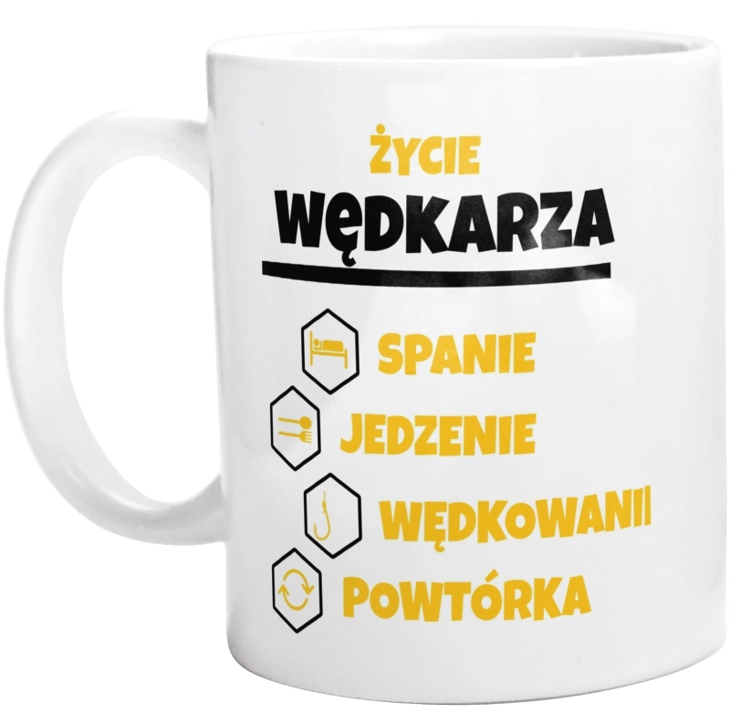 Wędkarz - Spanie Jedzenie - Kubek Biały