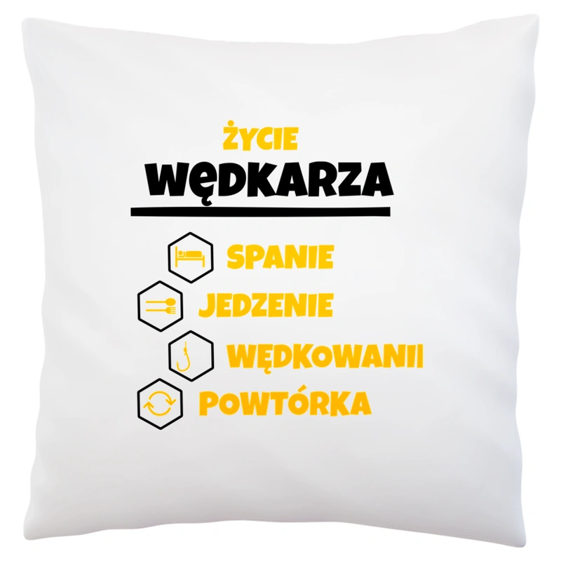 Wędkarz - Spanie Jedzenie - Poduszka Biała