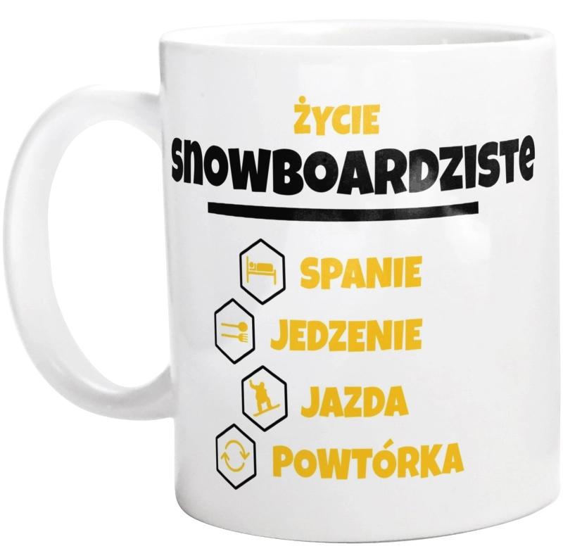 Snowboardzista - Spanie Jedzenie - Kubek Biały