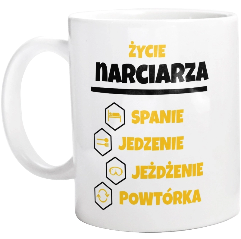 Narciarz - Spanie Jedzenie - Kubek Biały