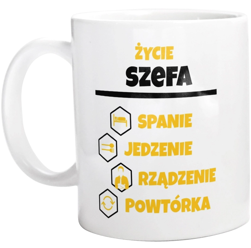 Szef - Spanie Jedzenie - Kubek Biały