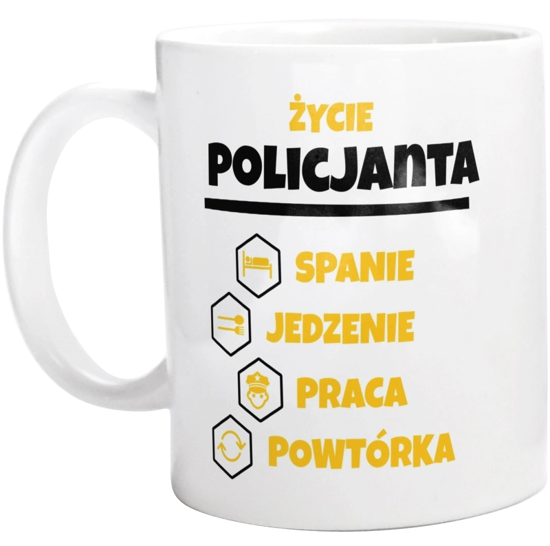 Policjant - Spanie Jedzenie - Kubek Biały