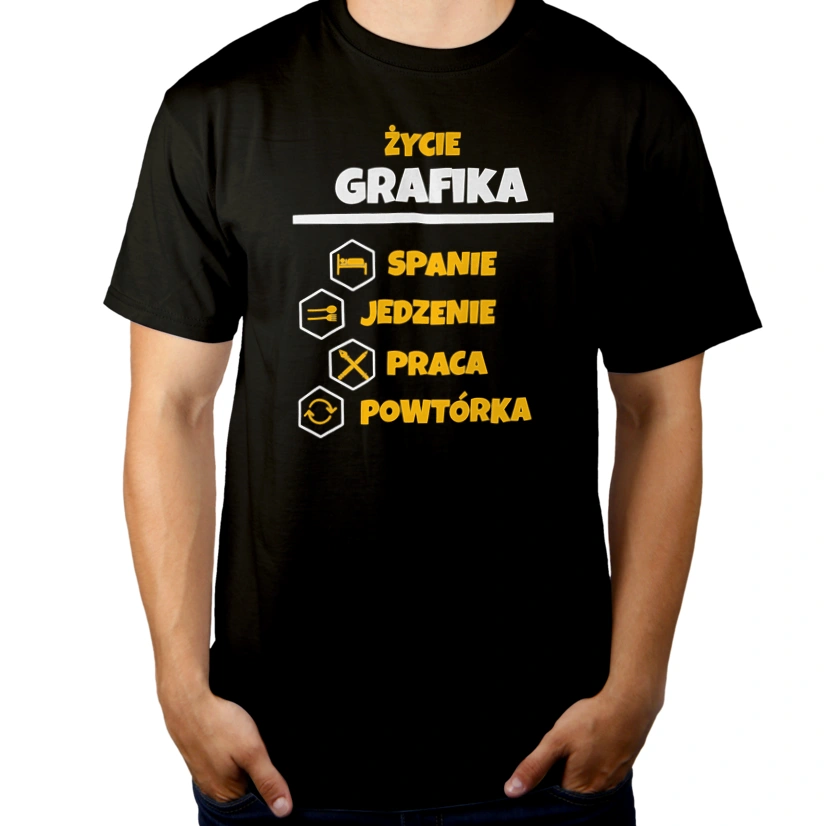 Grafik - Spanie Jedzenie - Męska Koszulka Czarna