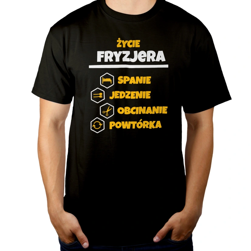 Fryzjer - Spanie Jedzenie - Męska Koszulka Czarna