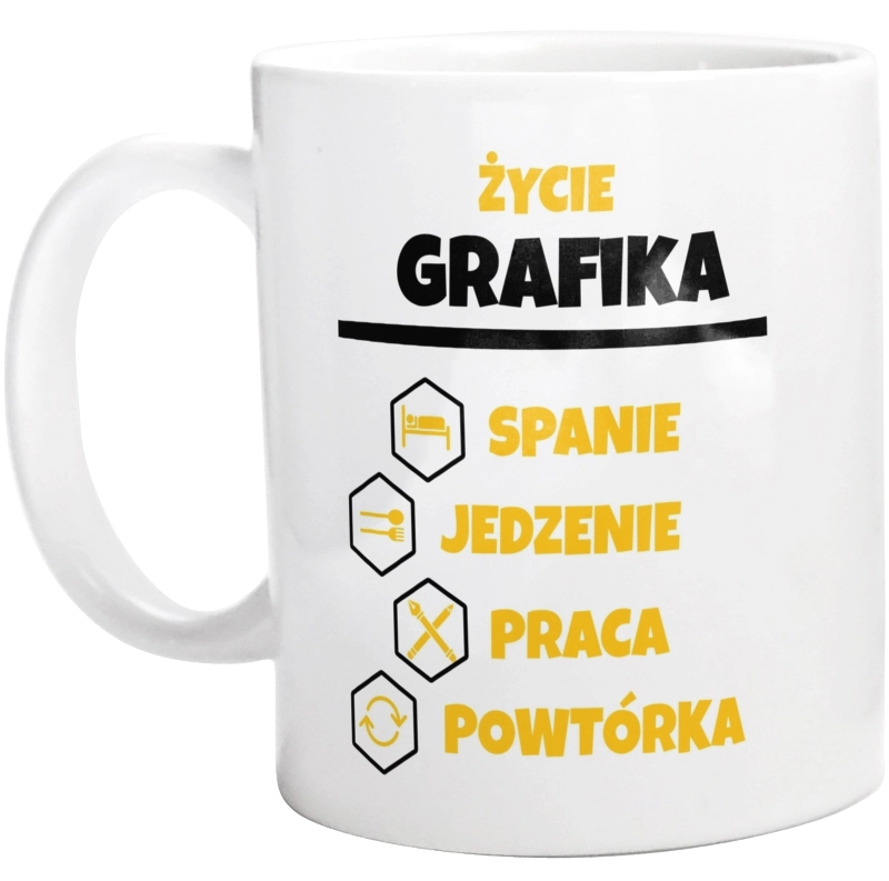 Grafik - Spanie Jedzenie - Kubek Biały