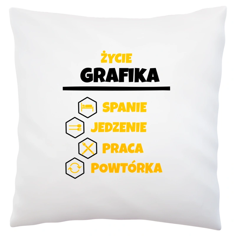 Grafik - Spanie Jedzenie - Poduszka Biała