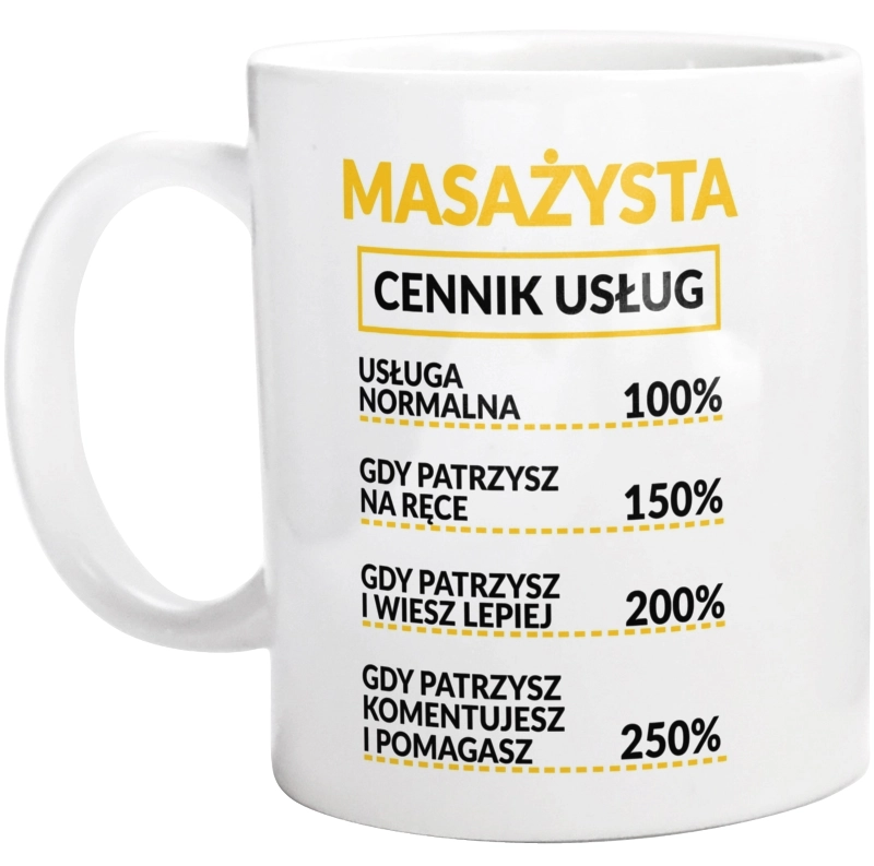 Masażysta - Cennik Usług - Kubek Biały