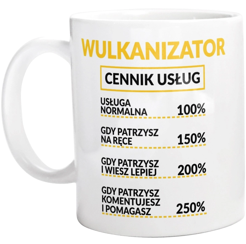 Wulkanizator - Cennik Usług - Kubek Biały