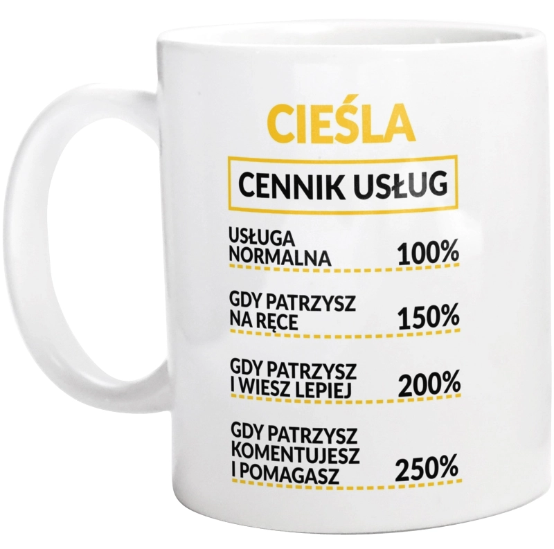 Cieśla - Cennik Usług - Kubek Biały