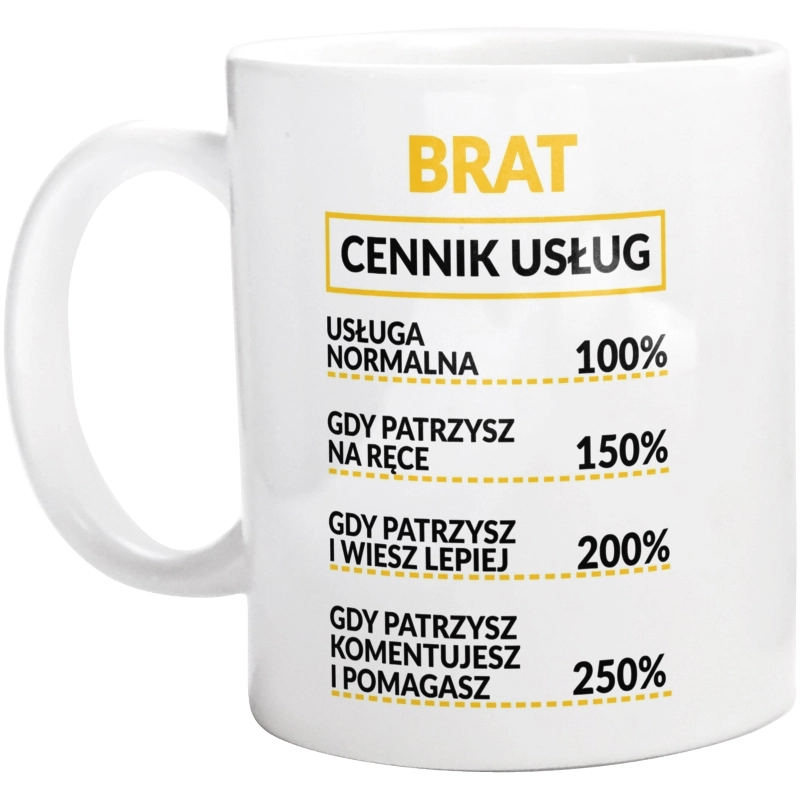 Brat - Cennik Usług - Kubek Biały