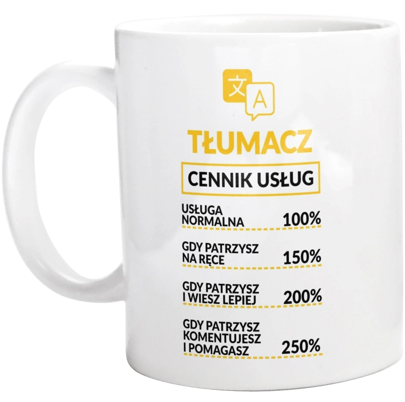 Tłumacz - Cennik Usług - Kubek Biały