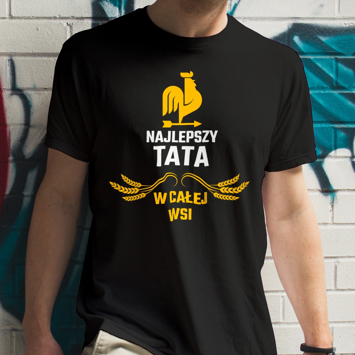 Najlepszy tata w całej wsi - Męska Koszulka Czarna