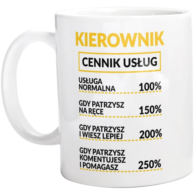 Kierownik - Cennik Usług - Kubek Biały