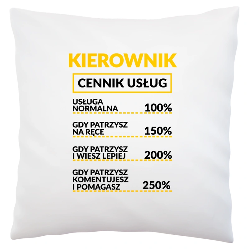 Kierownik - Cennik Usług - Poduszka Biała