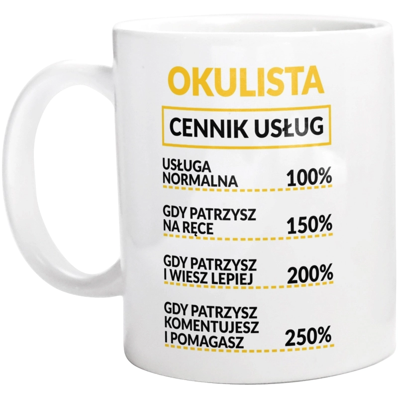 Okulista - Cennik Usług - Kubek Biały