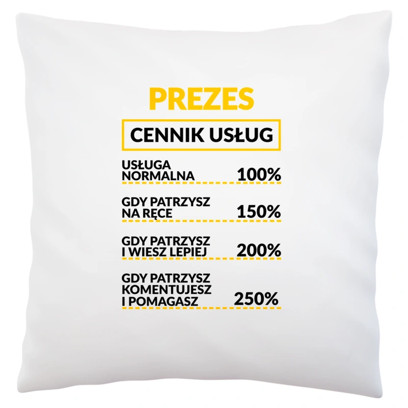 Prezes - Cennik Usług - Poduszka Biała