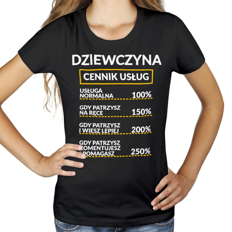 Dziewczyna - Cennik Usług - Damska Koszulka Czarna